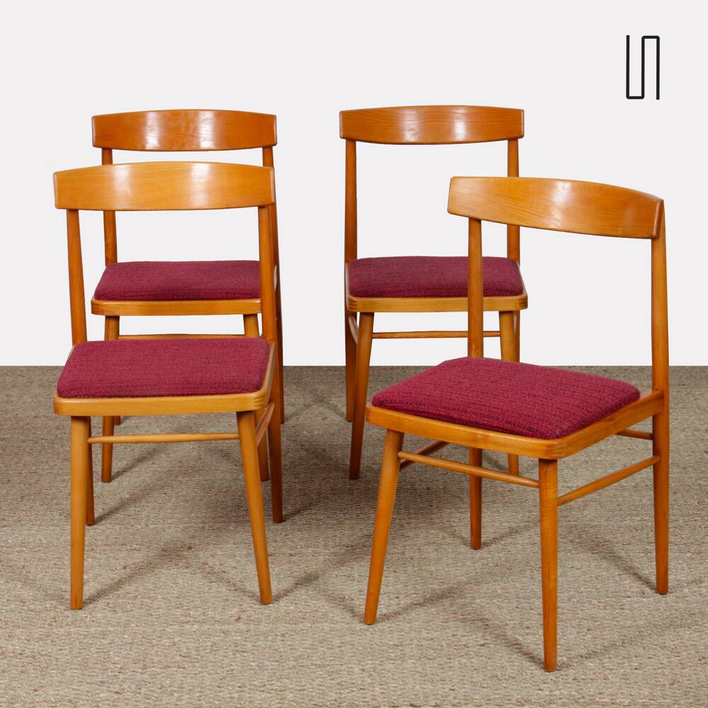 Suite de 4 chaises tchèques produites par Ton, 1970