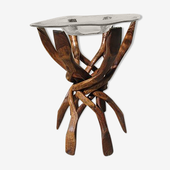 Side table foot six branches intercose and glass tray