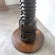Solid oak press stool, metal base, 19th century.