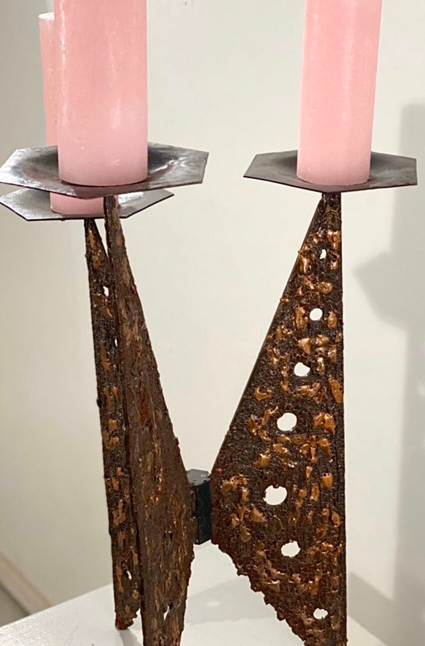 Impressive brutalist 3 candle holder