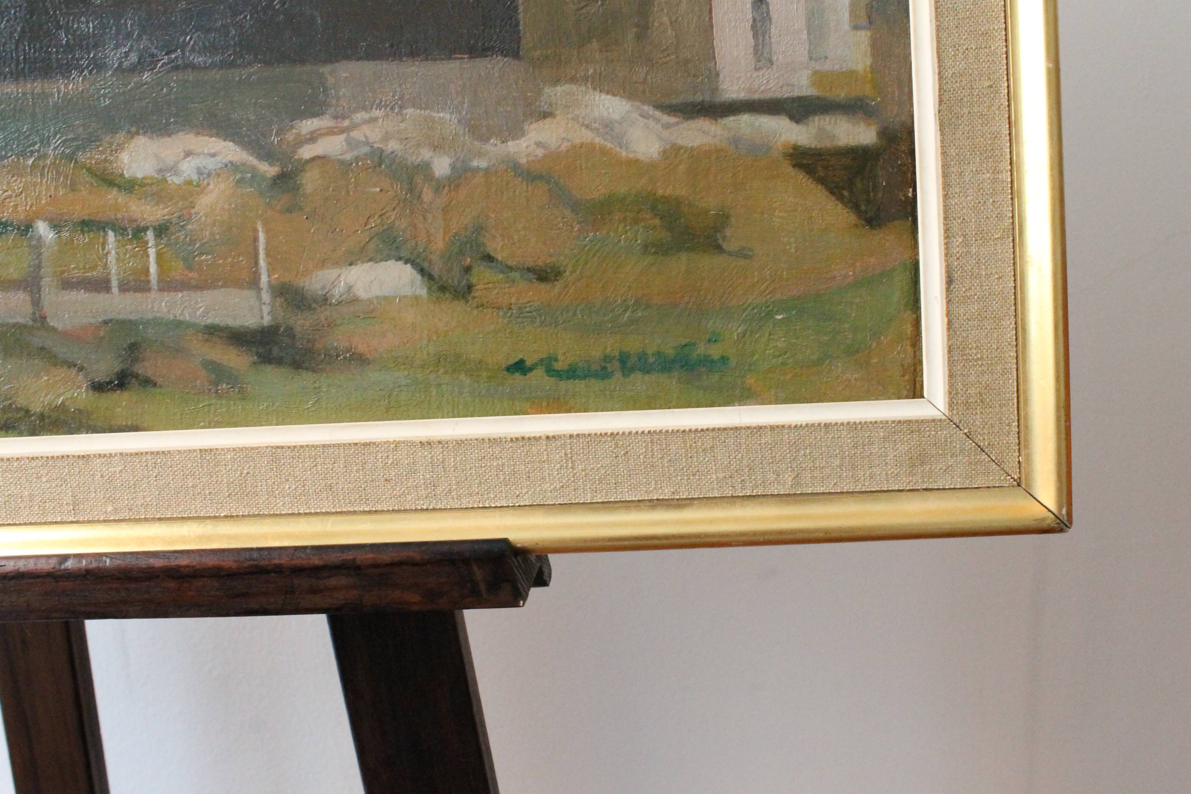 Painting "The roofs of Lesconil in Brittany" French school 20th century