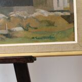 Painting "The roofs of Lesconil in Brittany" French school 20th century