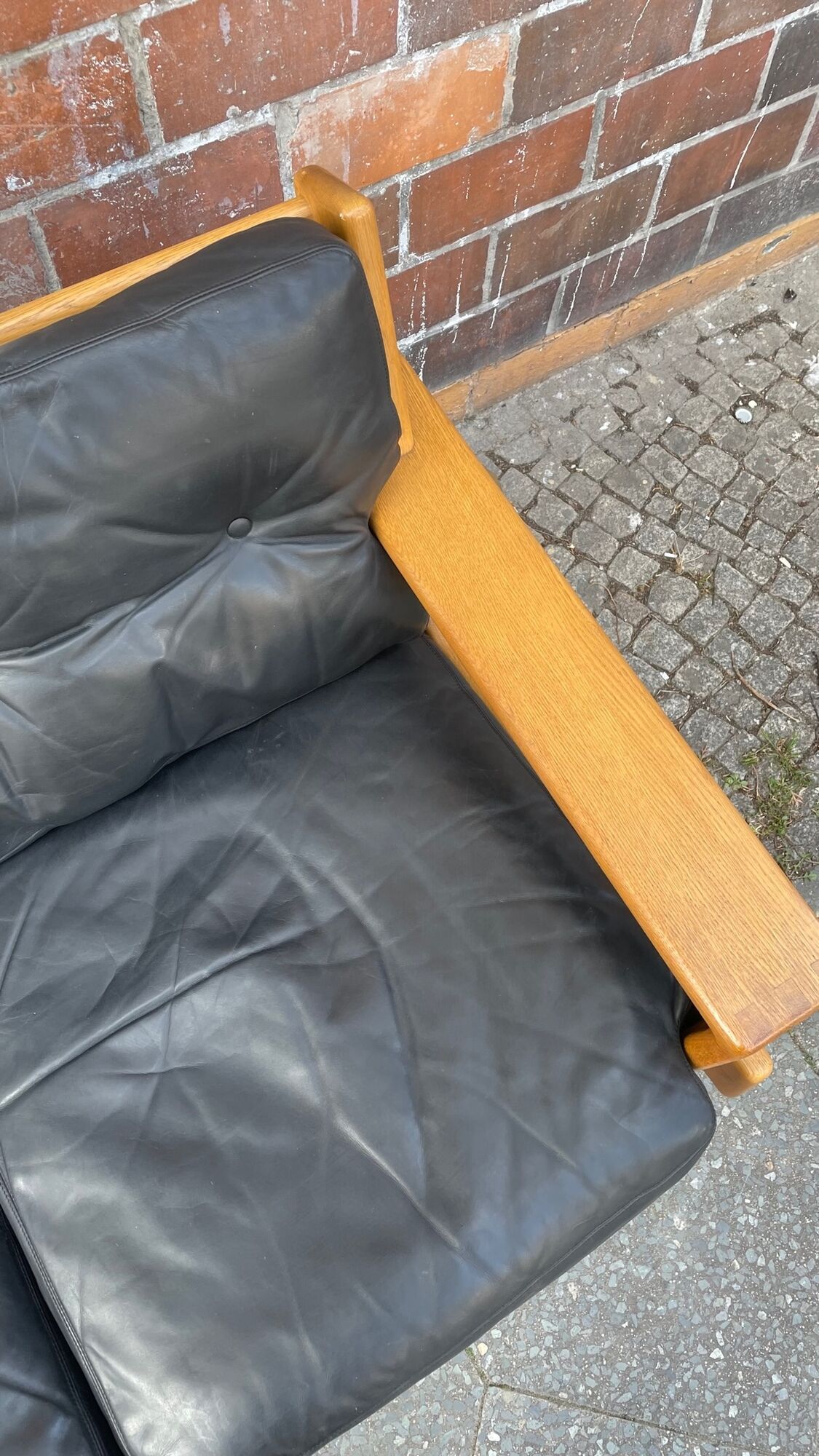 3-seater sofa in oak and leather design Eesko Pajamies for Asko model Bonanza 1970