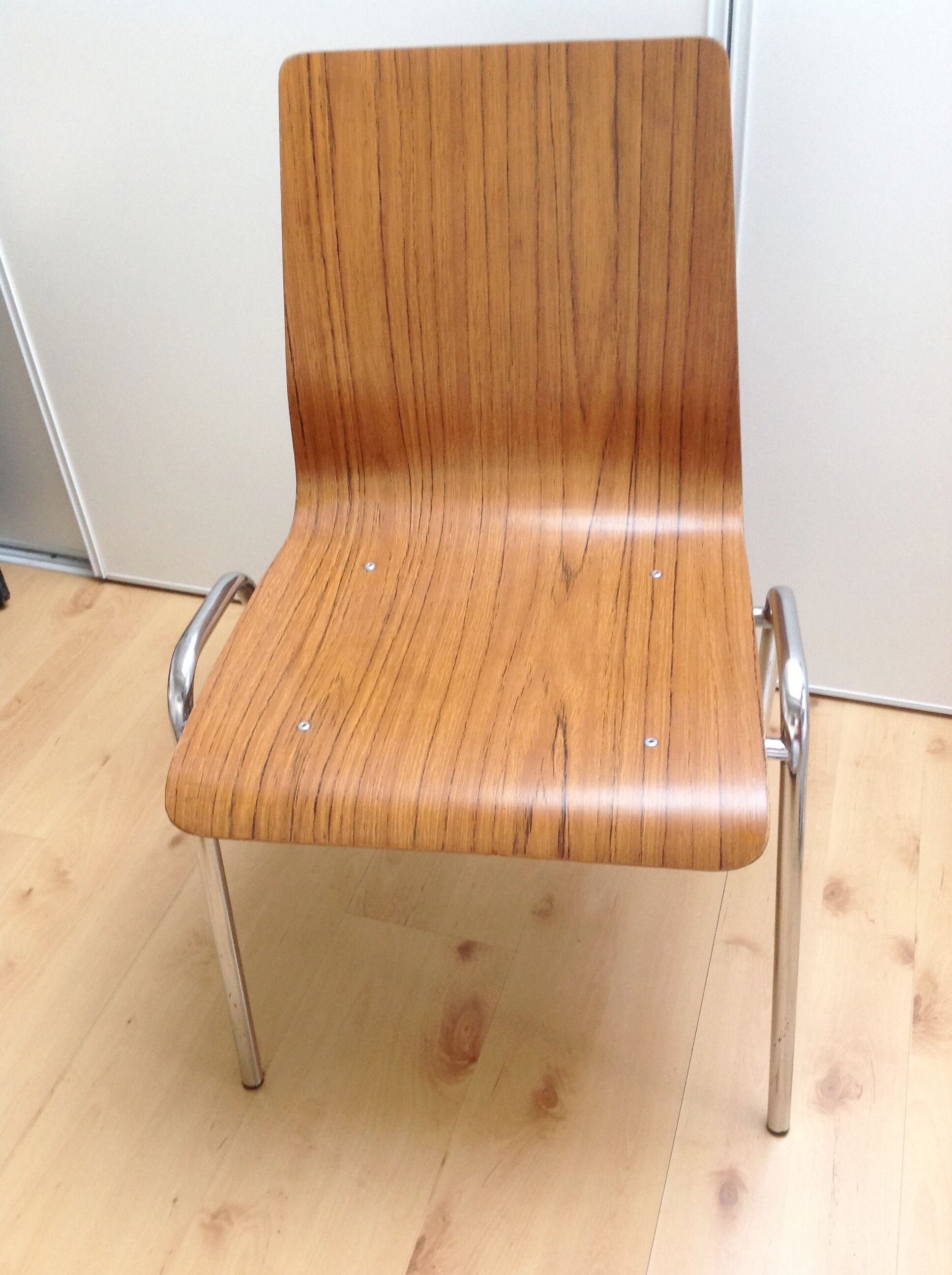 Multiplied wooden chair and chrome feet, vintage 60/70s