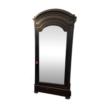 Black wardrobe with a mirrored door in ebony finish.
