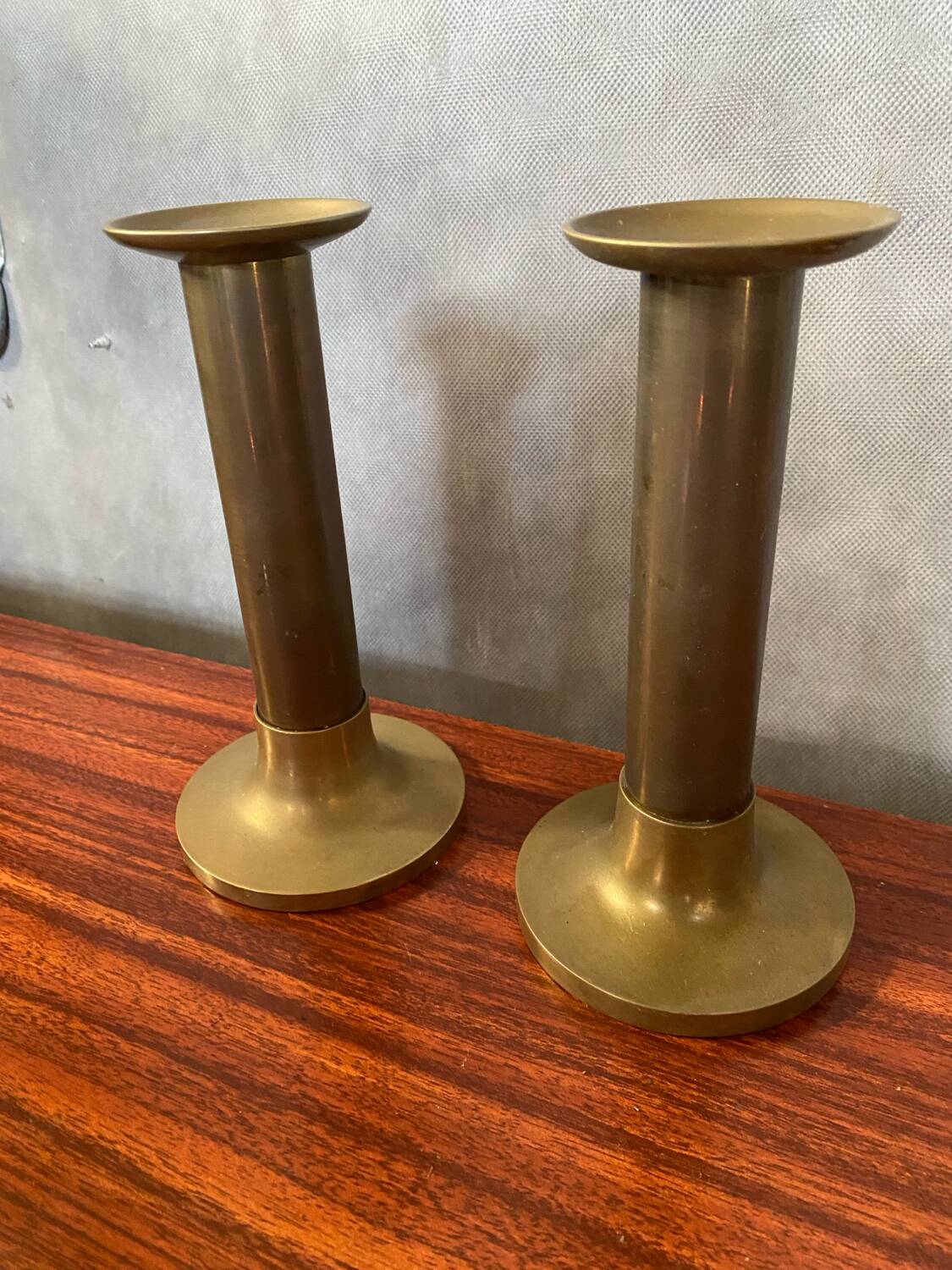 Antique Pair Of Vintage Brass Column Candle Holders