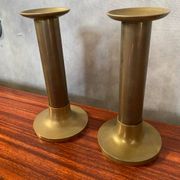 Antique Pair Of Vintage Brass Column Candle Holders
