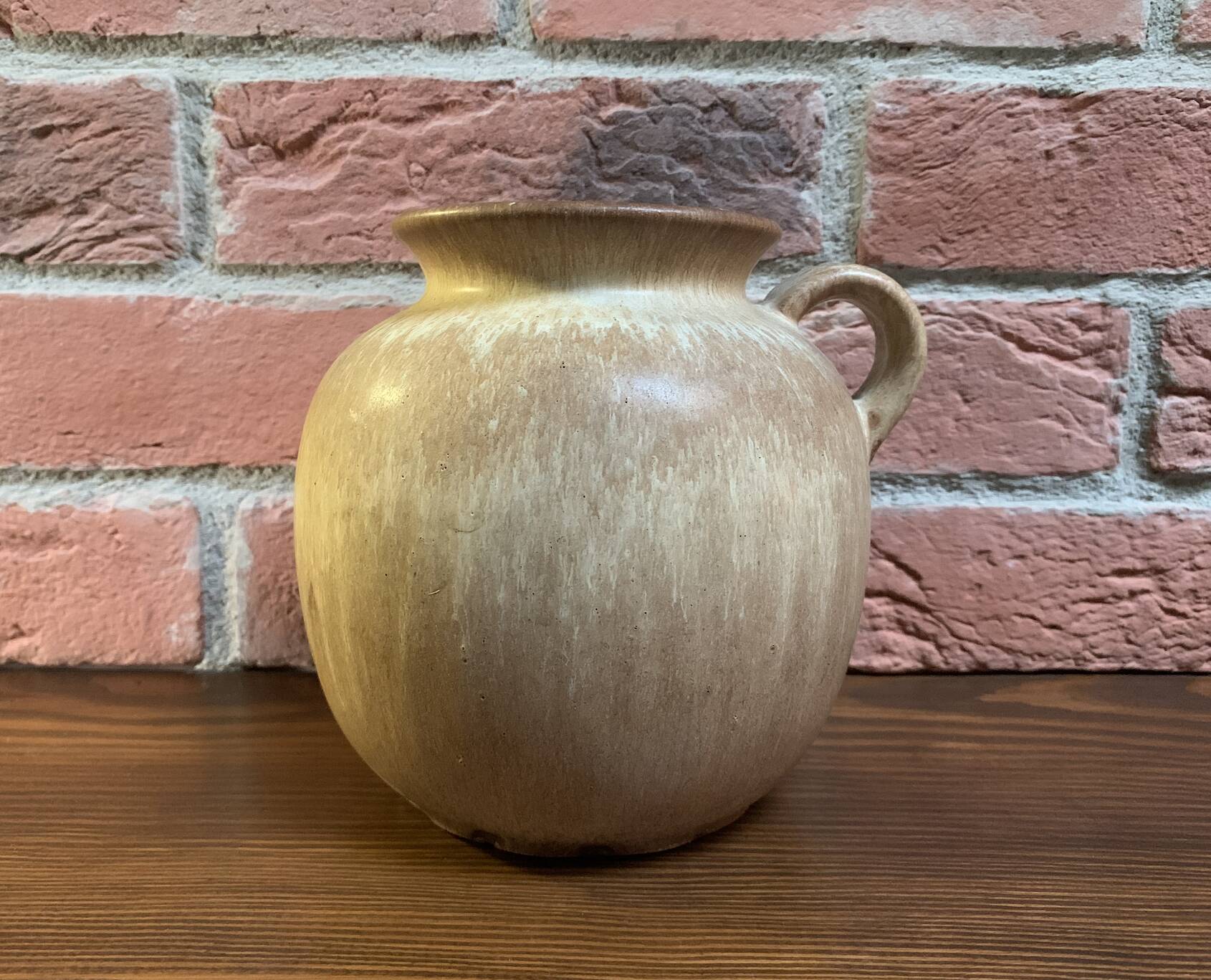 Scheurich 605-16 Brown-Beige Vase or Pot with Handle, West German Mid-Century Ceramics