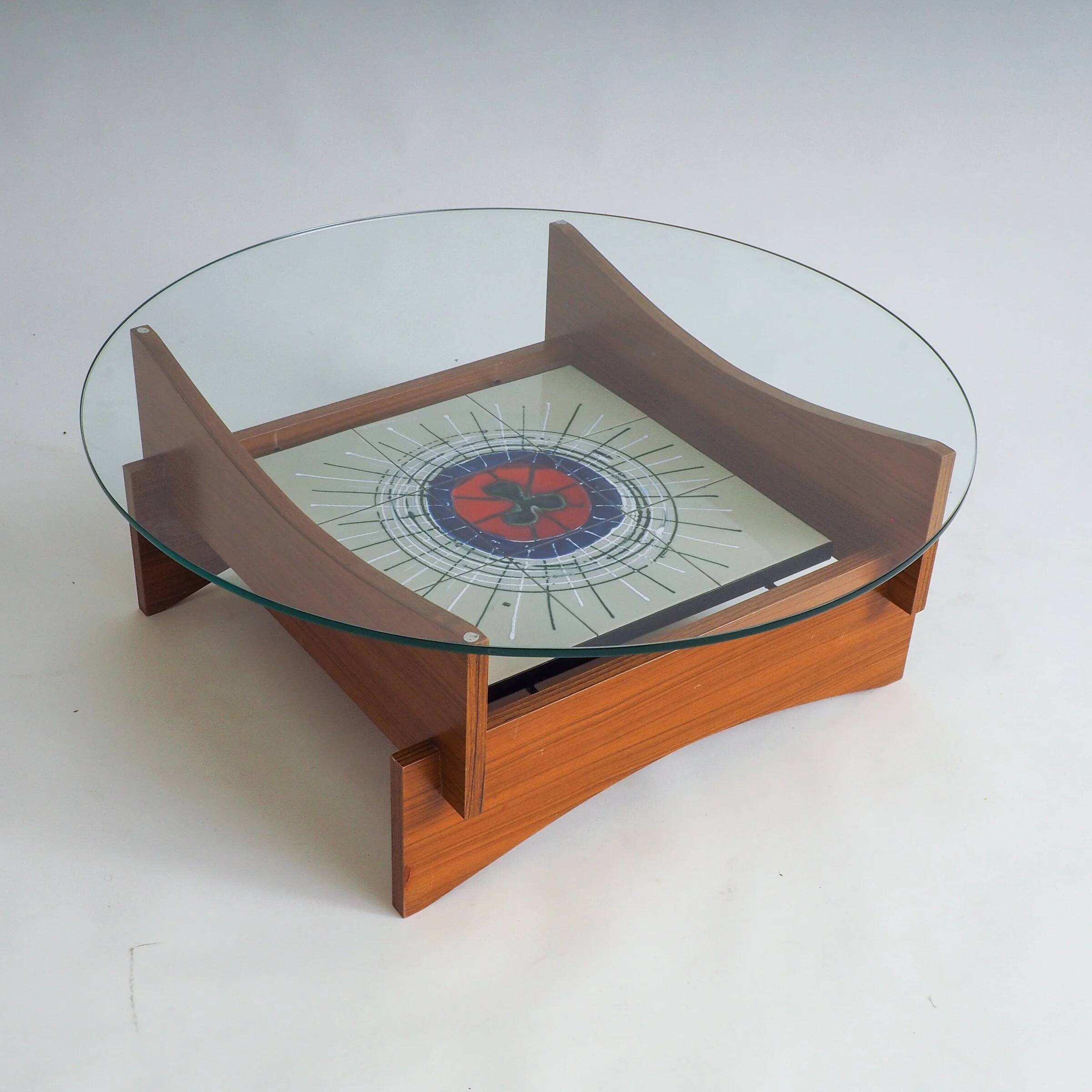 Mid-century round coffee table with ceramic tiles