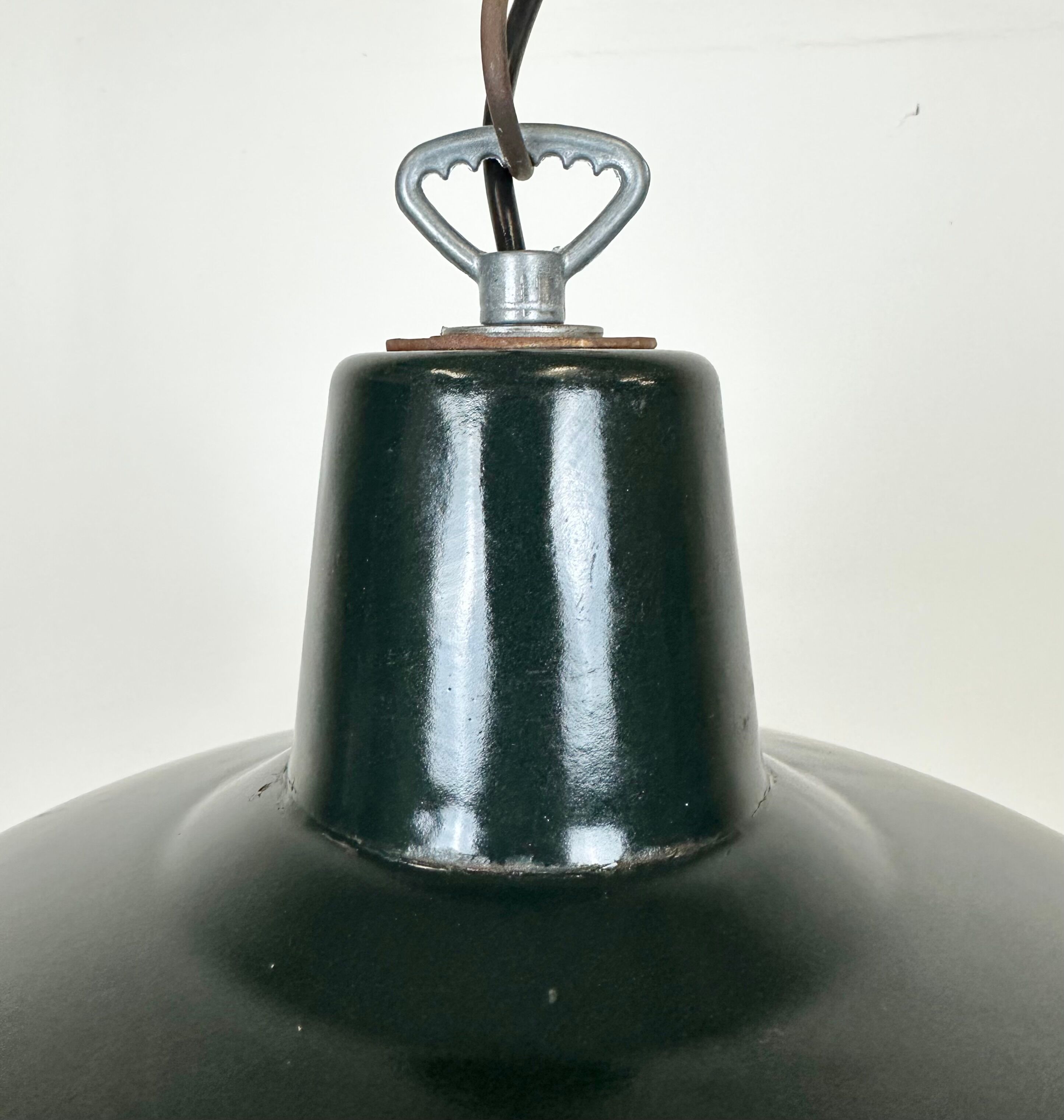 Industrial French Dark Green Enamel Factory Lamp, 1960s