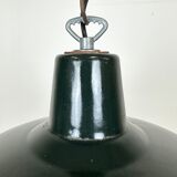 Lampe d’usine industrielle française en émail vert foncé, années 1960