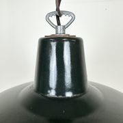 Industrial French Dark Green Enamel Factory Lamp, 1960s