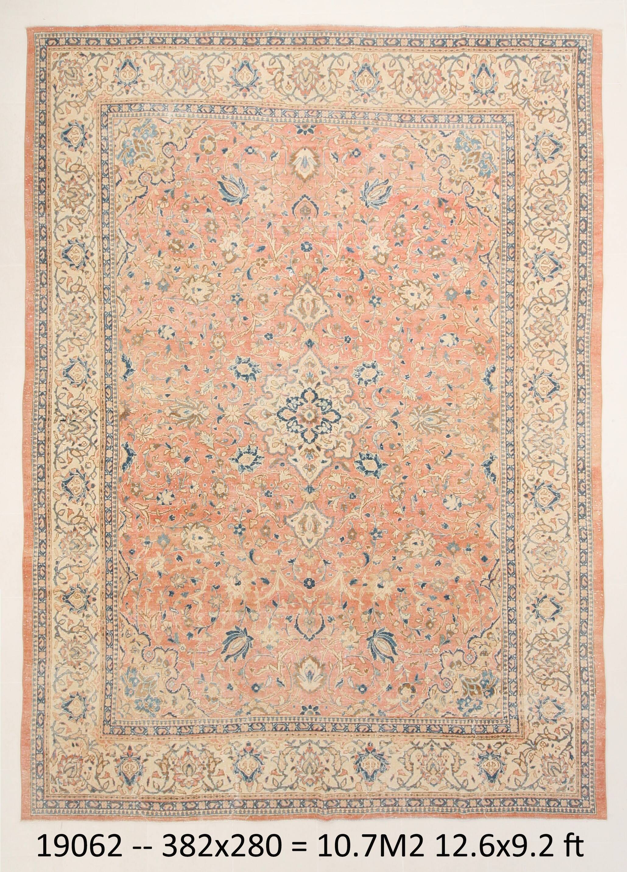 Tapis persan classique rose et bleu 9x12, 280x382 cm