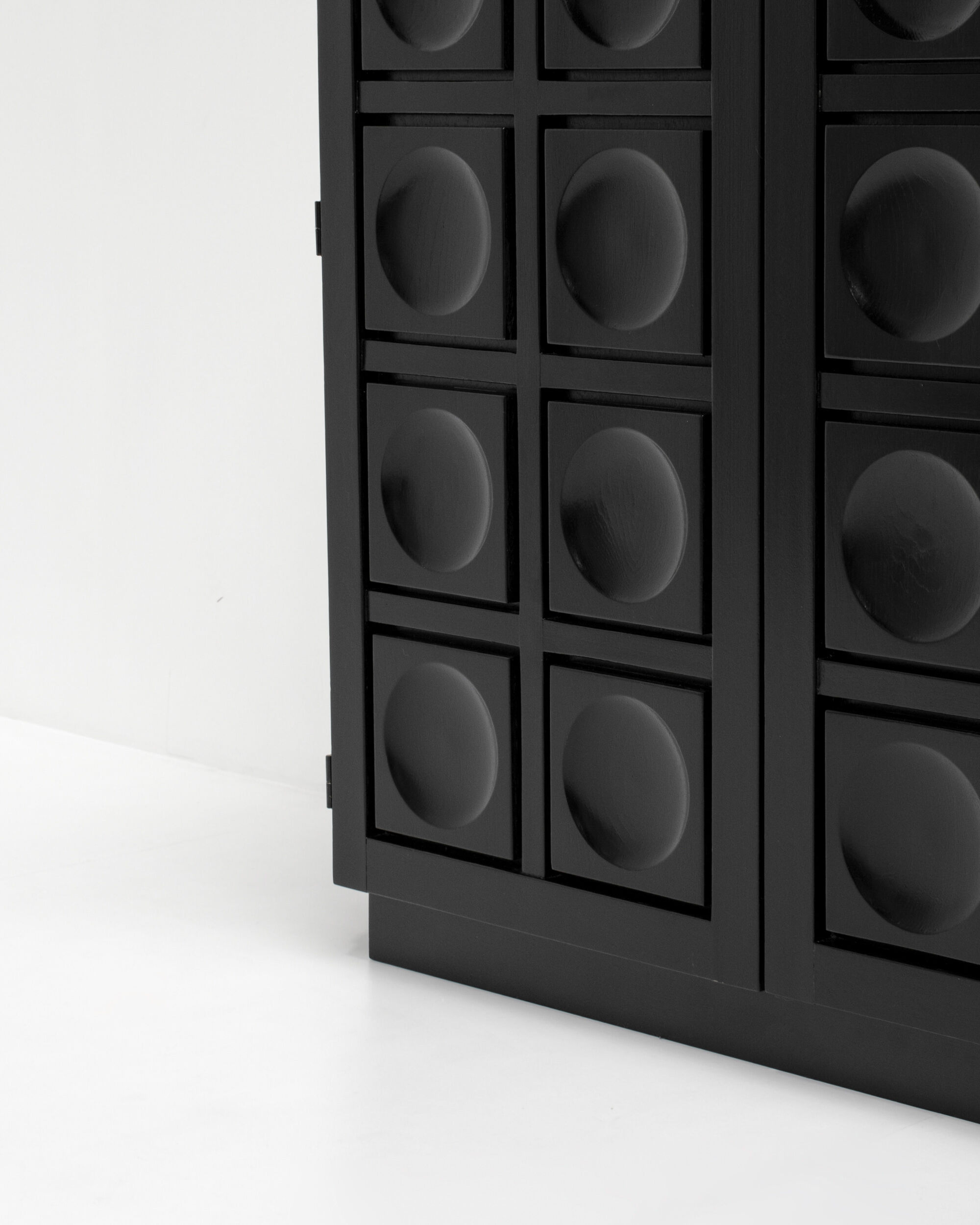 Black Brutalist Bar Cabinet with Graphic Patterned Doors, Belgium 1970s