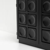 Black Brutalist Bar Cabinet with Graphic Patterned Doors, Belgium 1970s