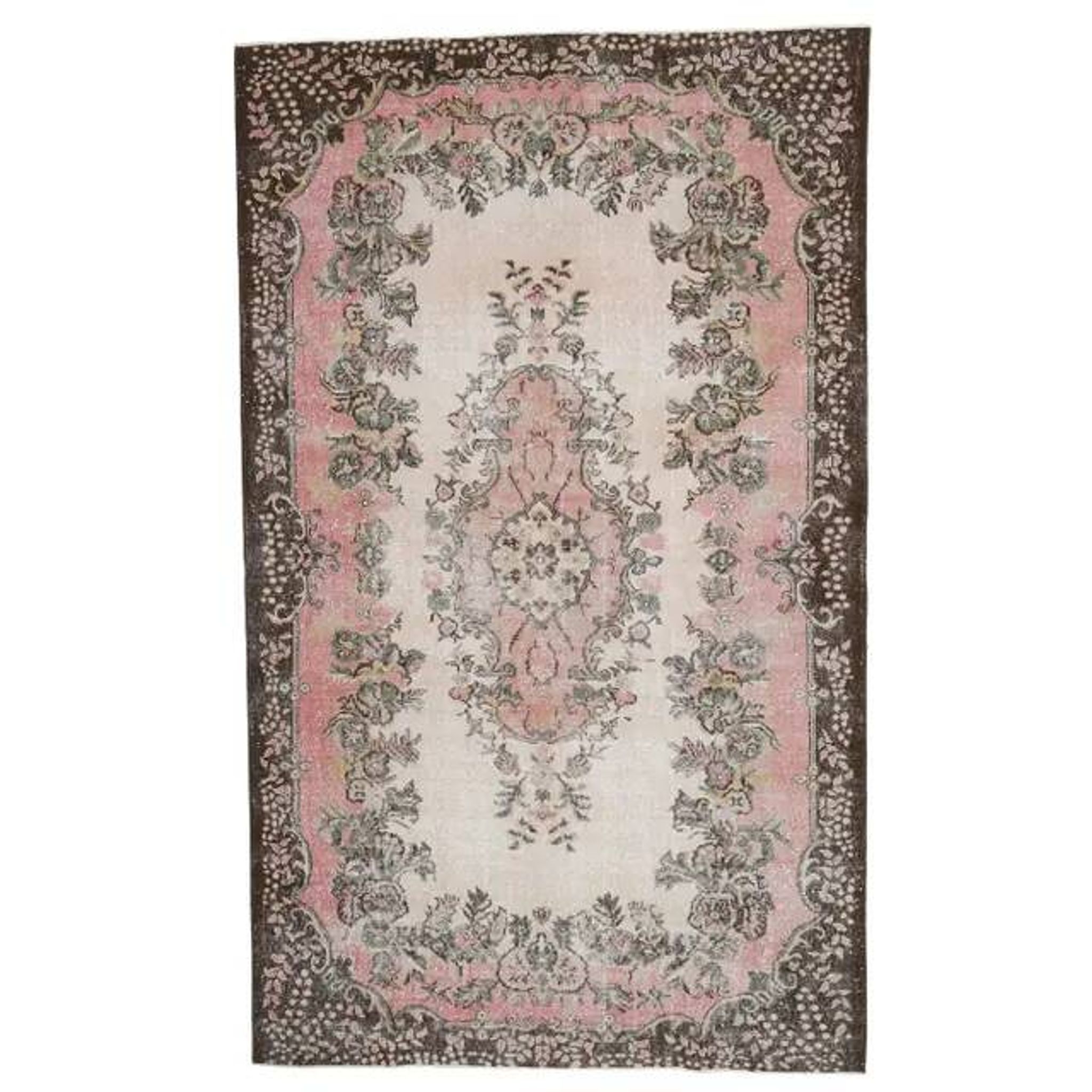 1970s Vintage Turkish Oushak Handmade Wool Cotton Pink Area Rug 173x293