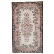 1970s Vintage Turkish Oushak Handmade Wool Cotton Pink Area Rug 173x293