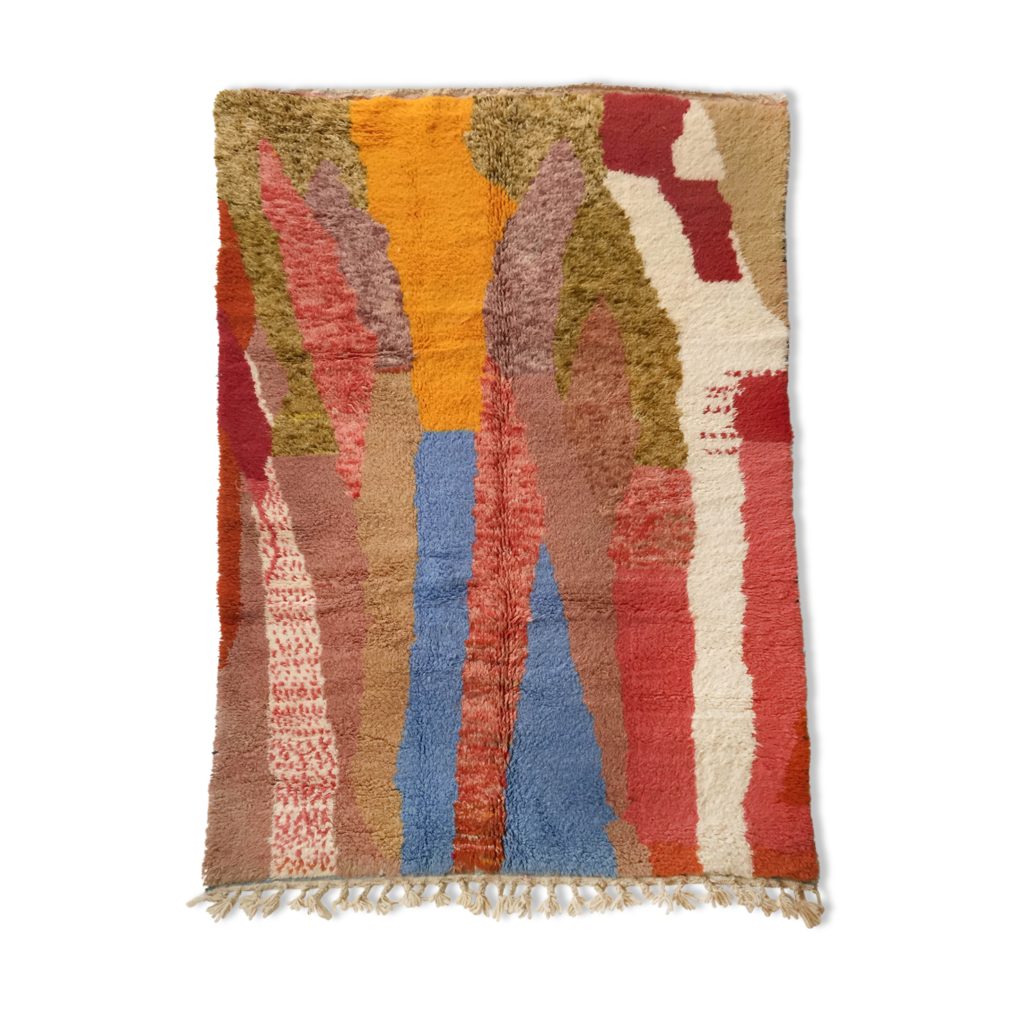 Moroccan Berber carpet Beni Ouarain with colorful flats and hunted 250x160cm