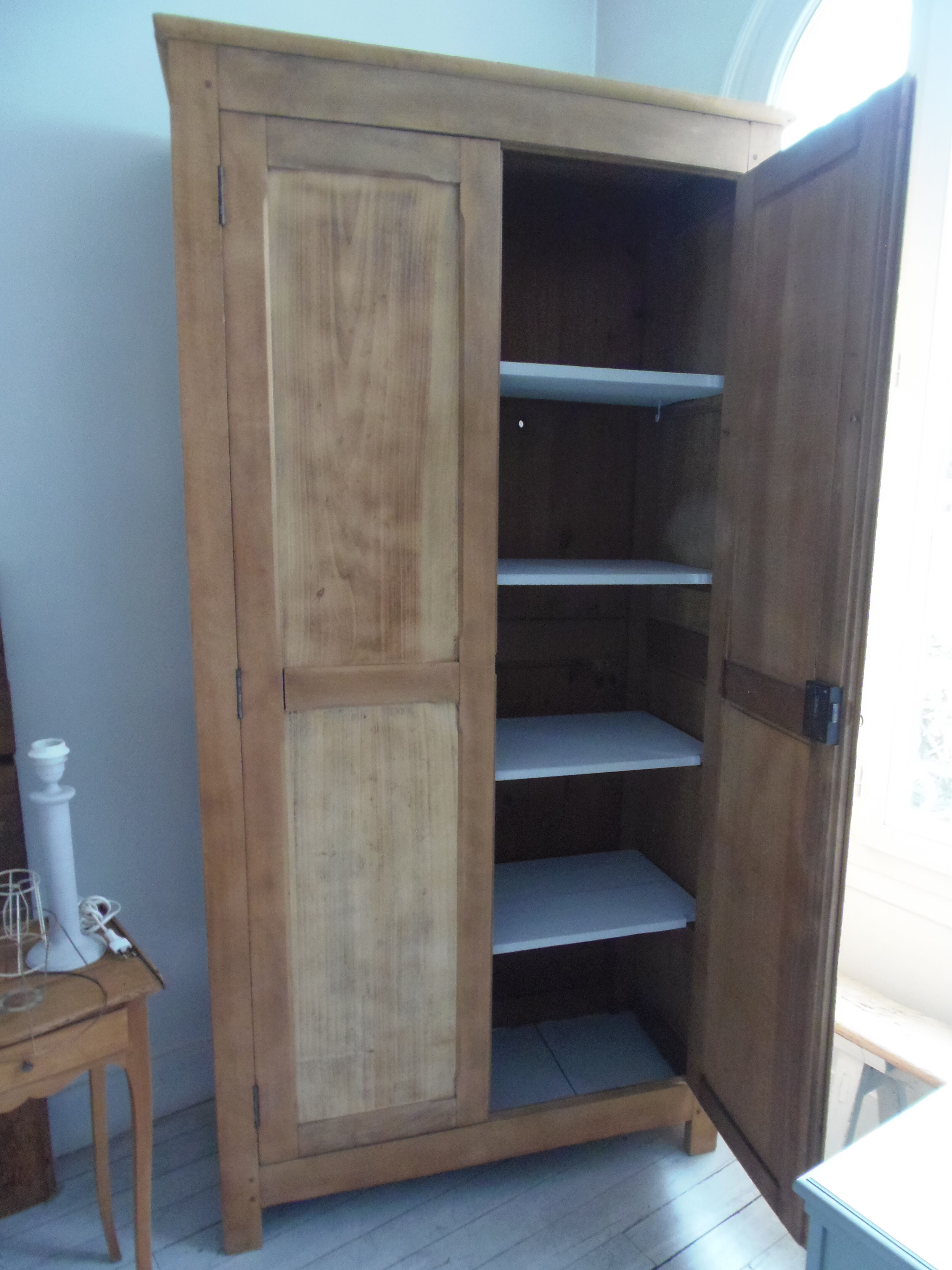 Vintage Parisian wardrobe 2 doors raw wood