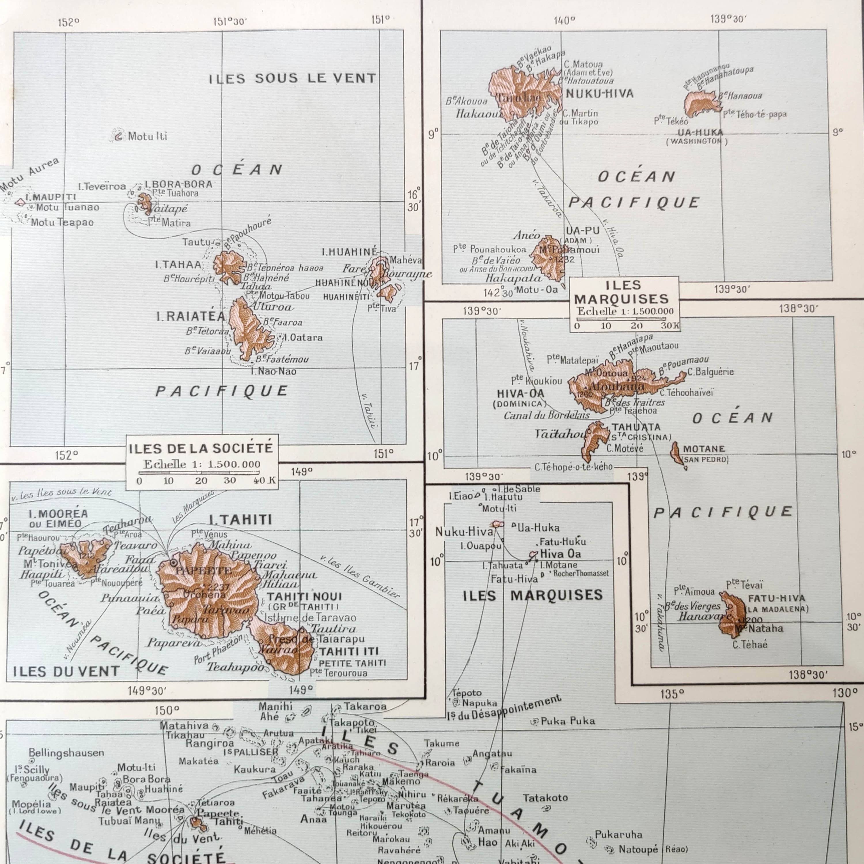Old map of French overseas departments in 1950 43x43cm