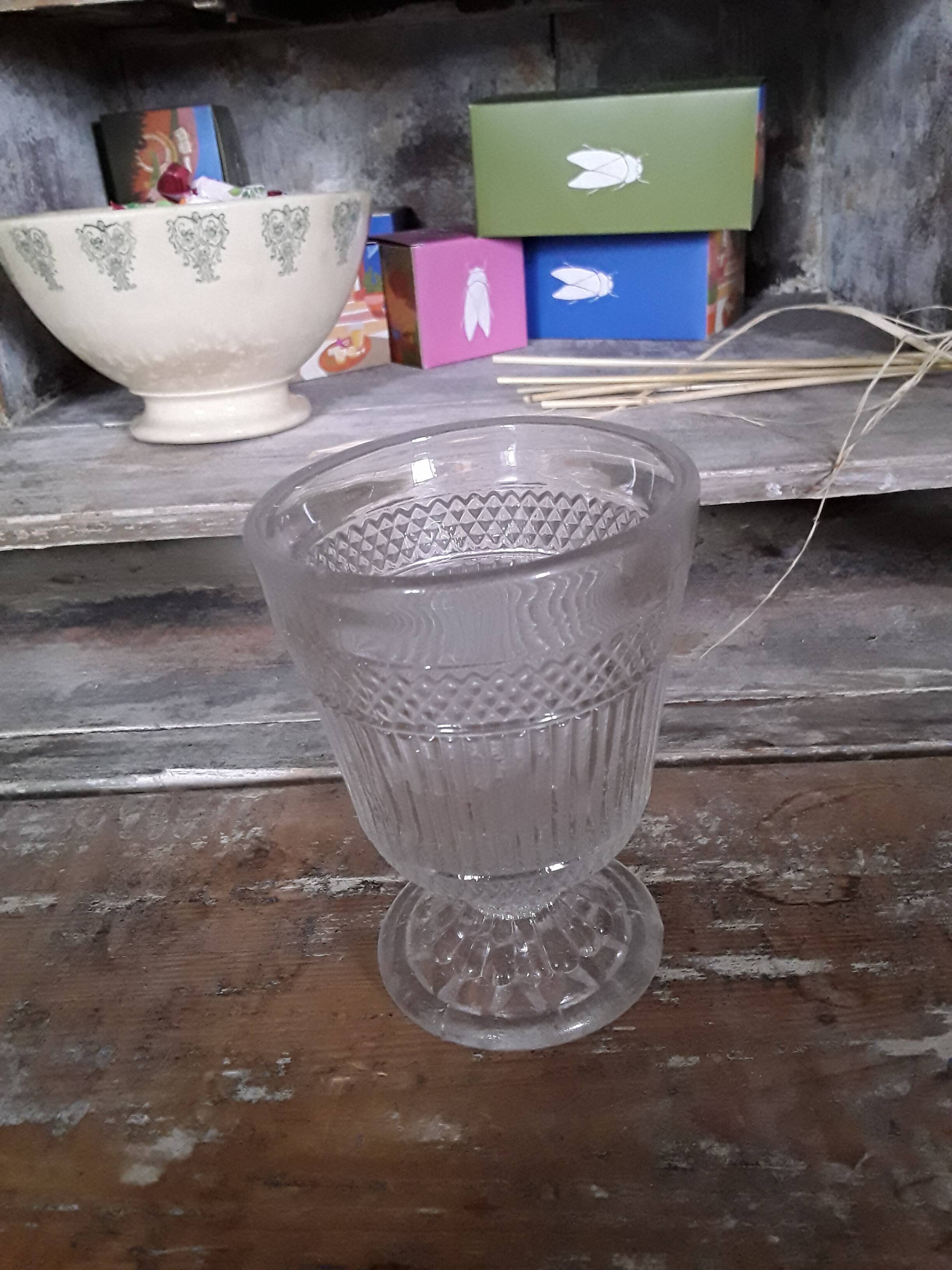 Antique glass with violets, 19th century.
