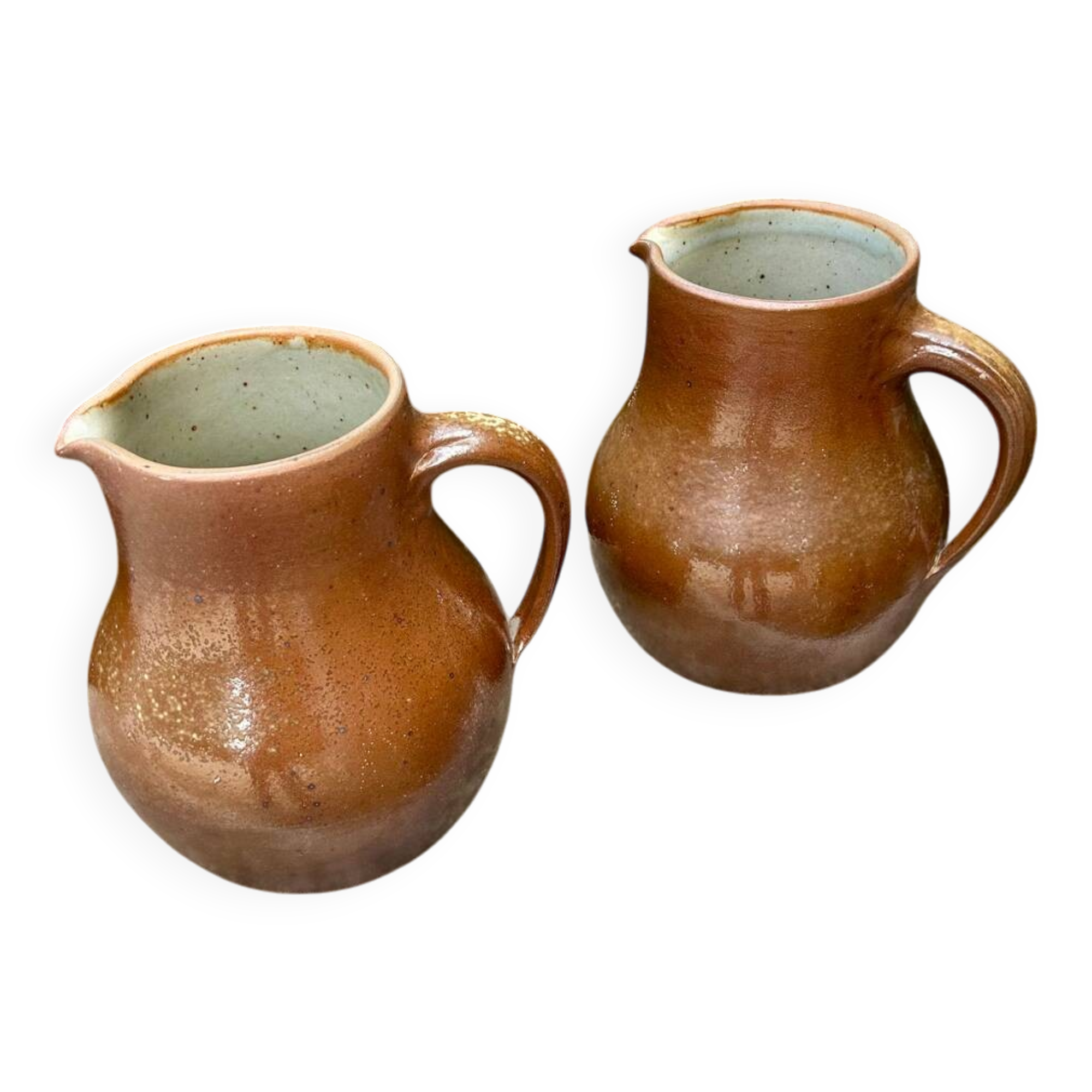 Set of 2 large vintage stoneware pitchers