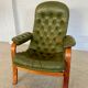 Vintage Swedish mid-century olive green leather lounge chair by Gote Møbler – 1970s