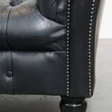 Lit de repos Chesterfield en cuir de vache noir