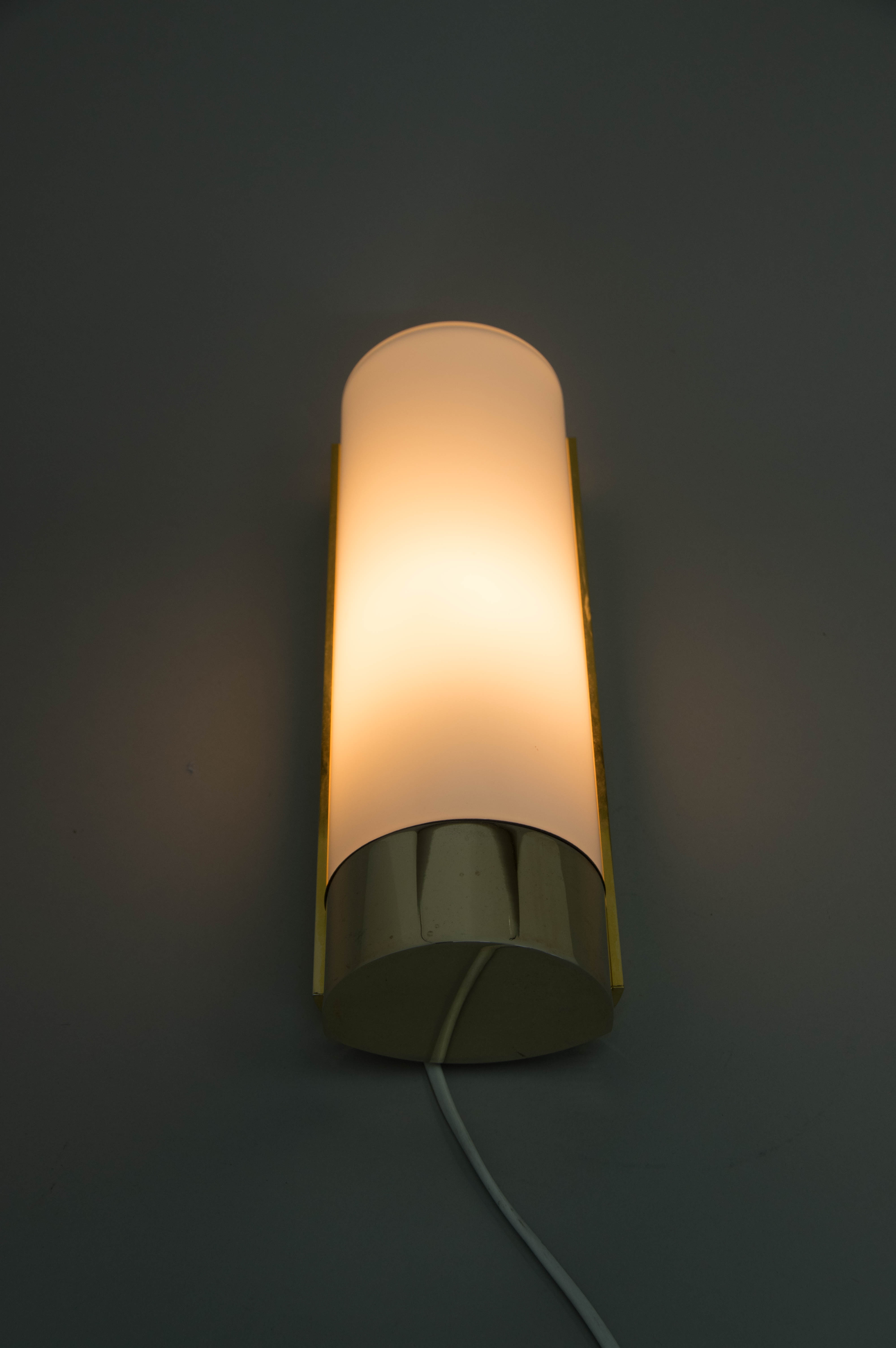 Brass and opaline glass wall lamp, glashutte limburg, 1970s