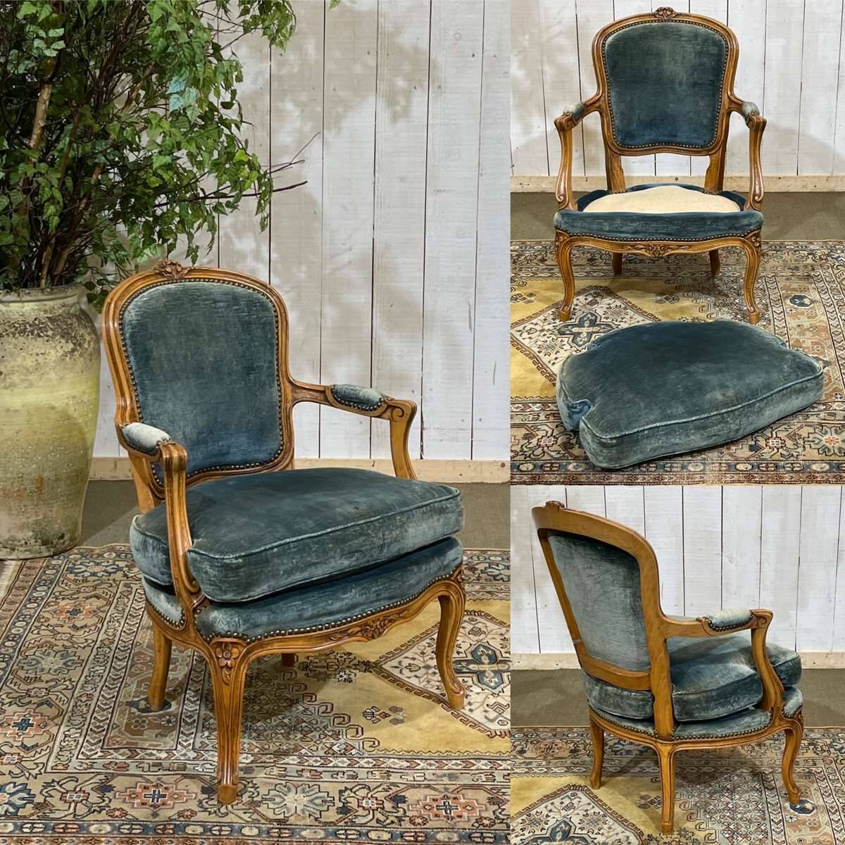 Fauteuil cabriolet de style Louis XV en hêtre