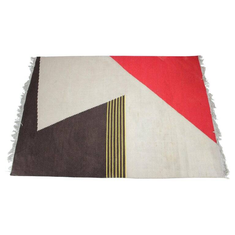 Midcentury Geometric Kilim Carpet in Style of Antonín Kybal, 1950s