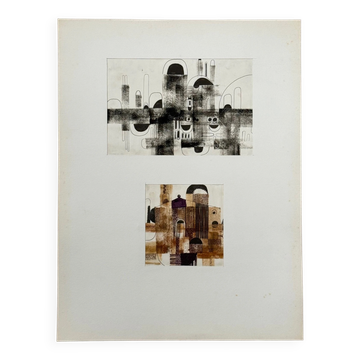 Dessin composition moderne 1970 par François de Chabot