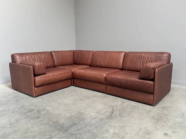 Brown leather modular sofa by De Sede; DS76, 1970s (straight)