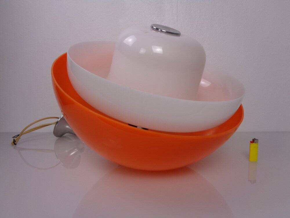 Space Age Orange & White Ceiling Lamp, Italy, 1970s
