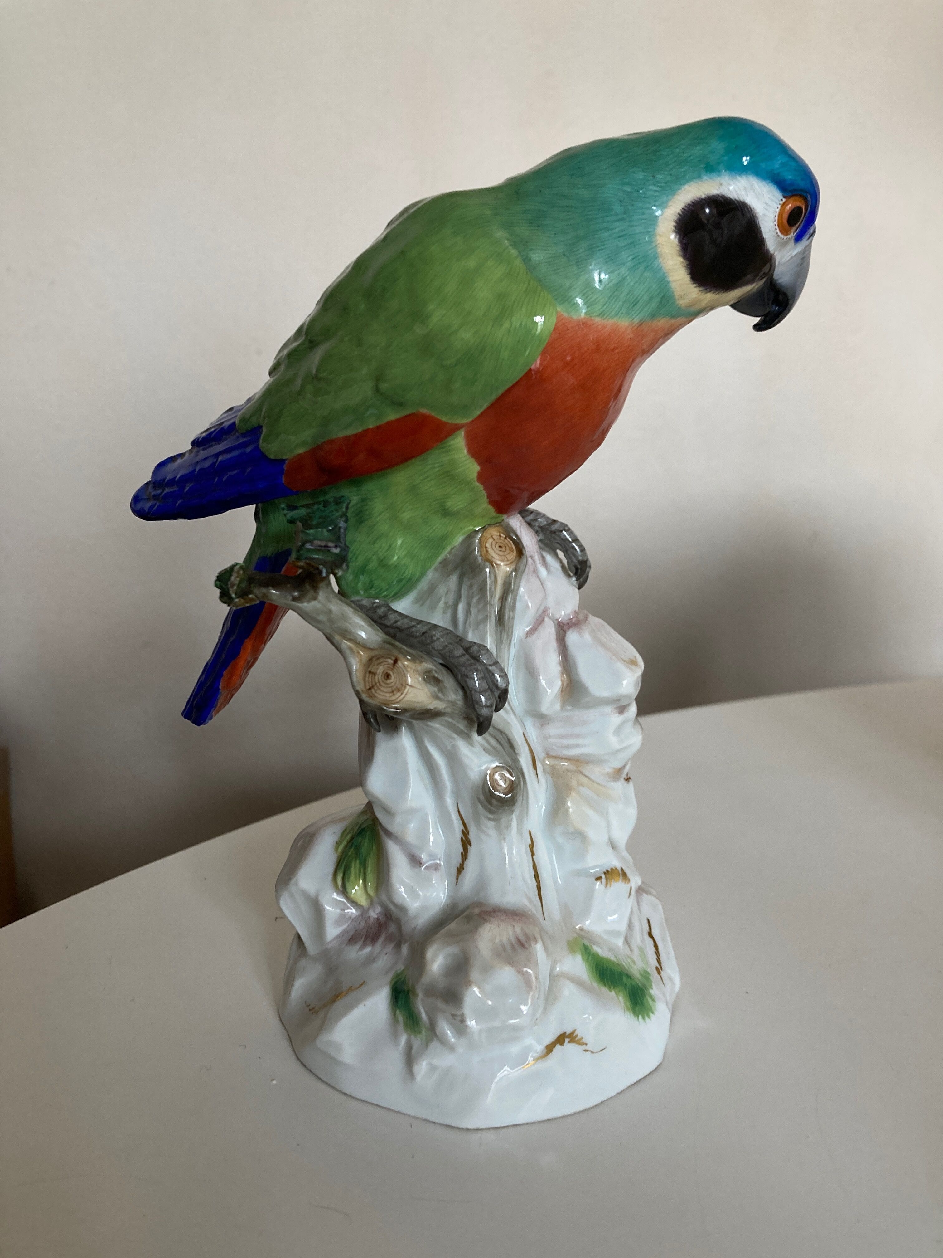 19th century Saxony porcelain parrot signed