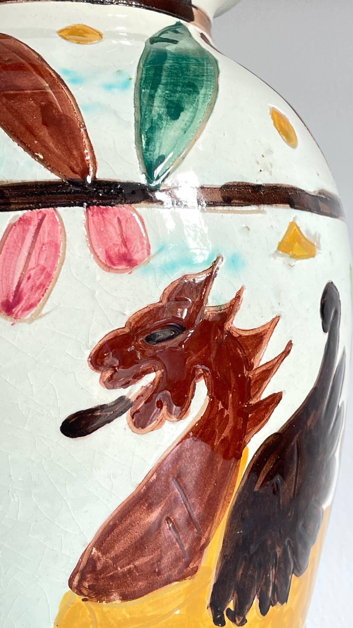 Italian Majolica Vases with Dragon Motif