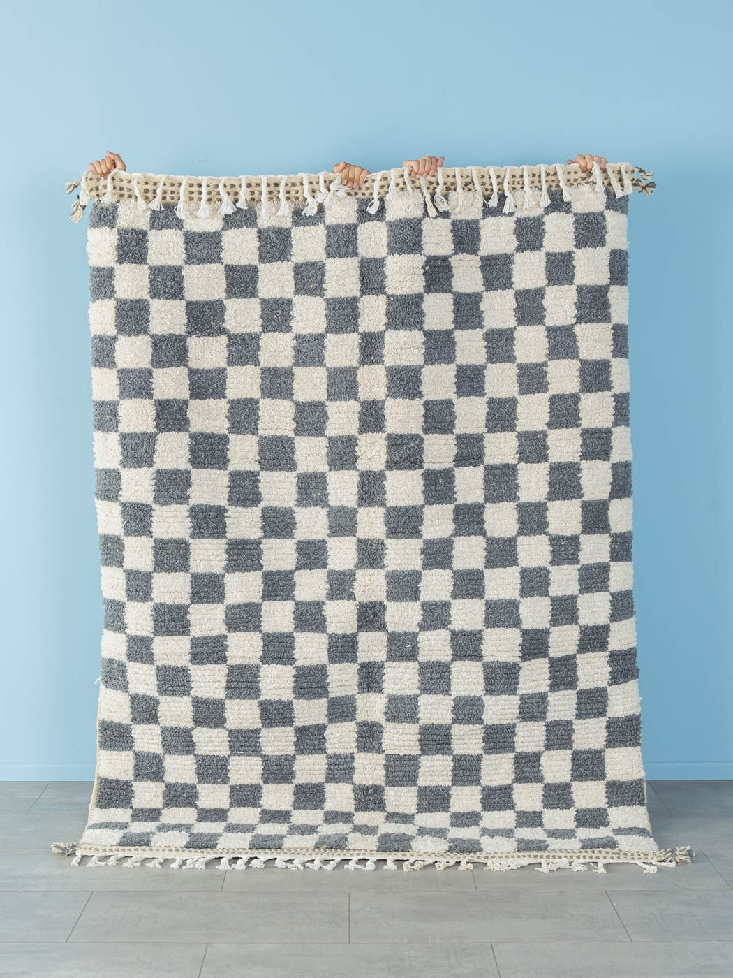 Grey Blue Check, Berber Rug, 162 x 215