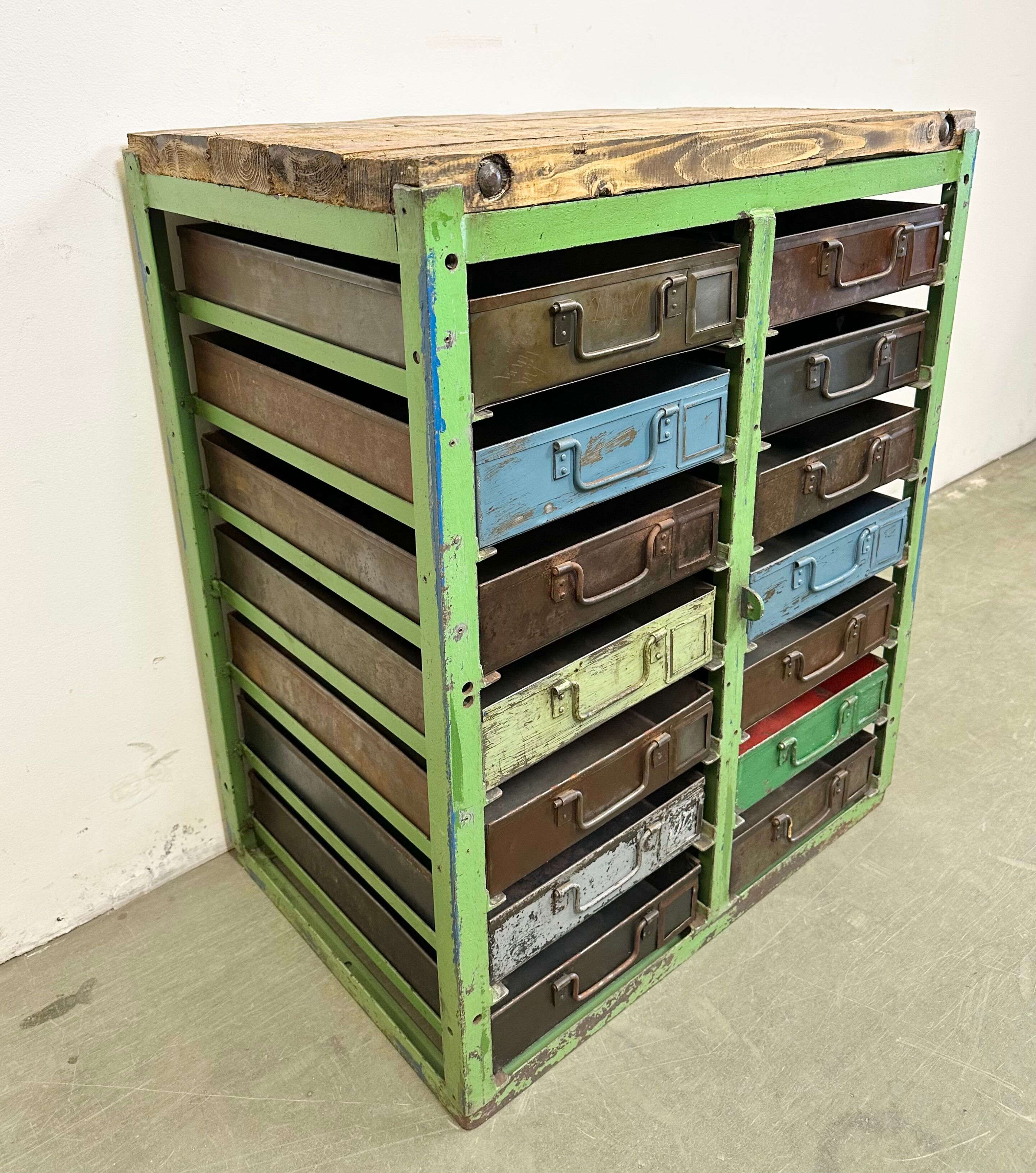 Vintage industrial iron chest of drawers, 1950s