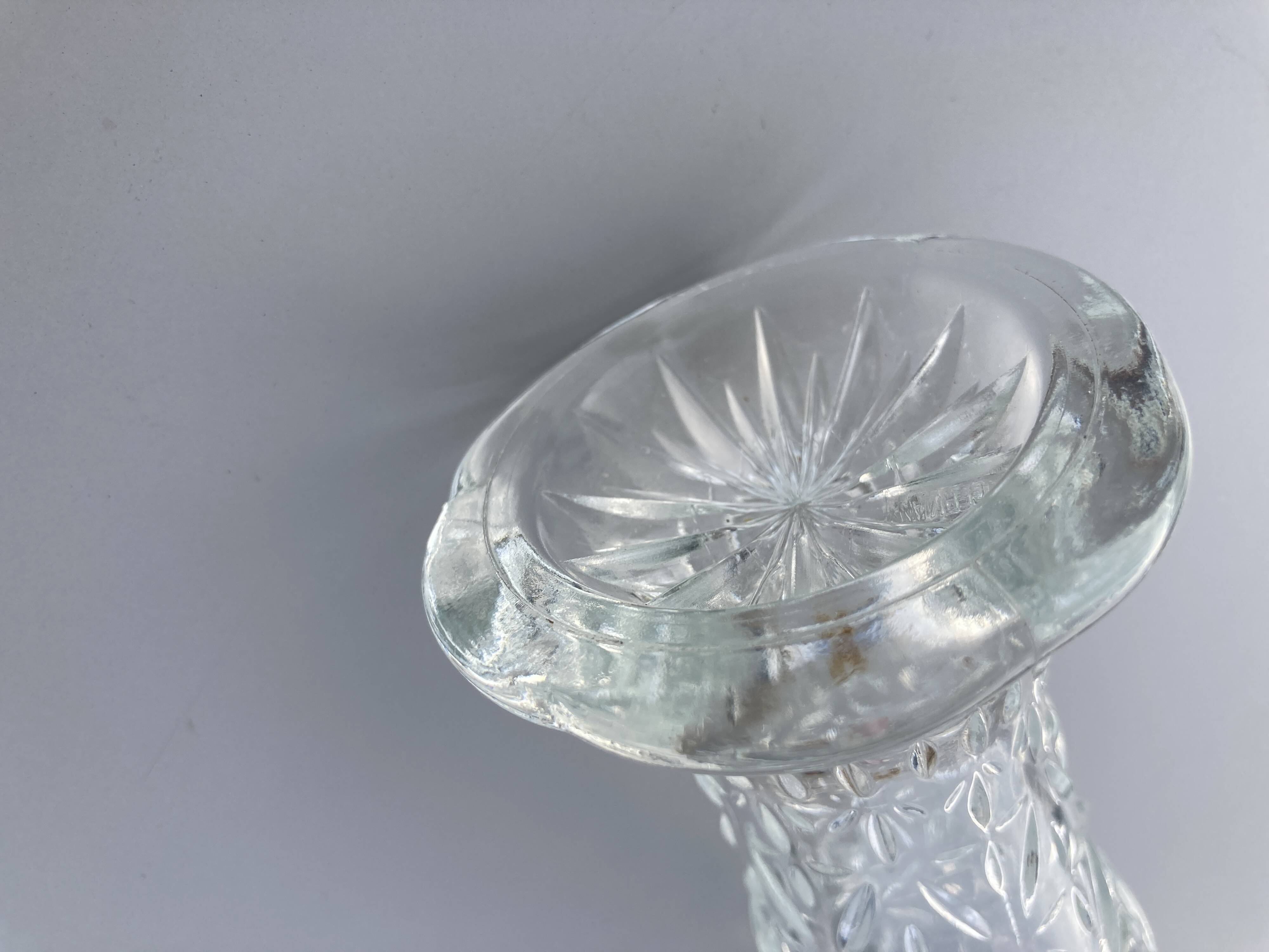 Vintage moulded glass vase from the 60s-70s, geometric design.