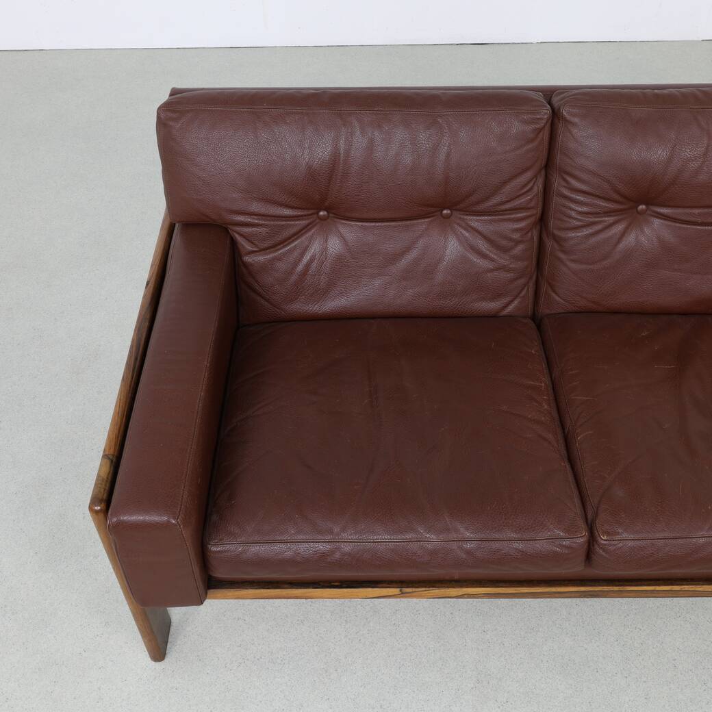Danish Sofa in Leather and Rosewood by H. W. Klein for Bramin, 1970s