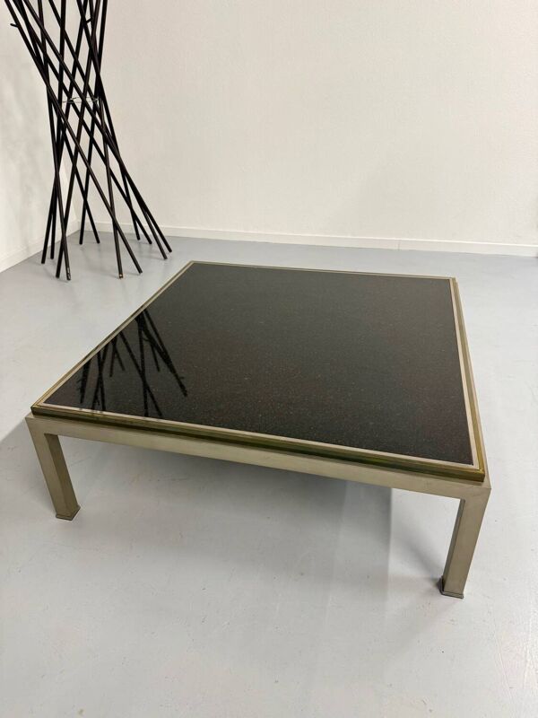 Grande table basse marbre laiton style Jansen 1970 vintage