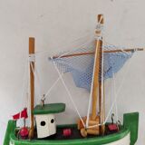 Fishing boat trawler Vintage painted wood