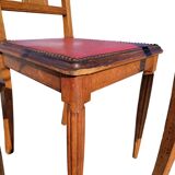 Set of 4 Art Deco Chairs in wood and red imitation leather