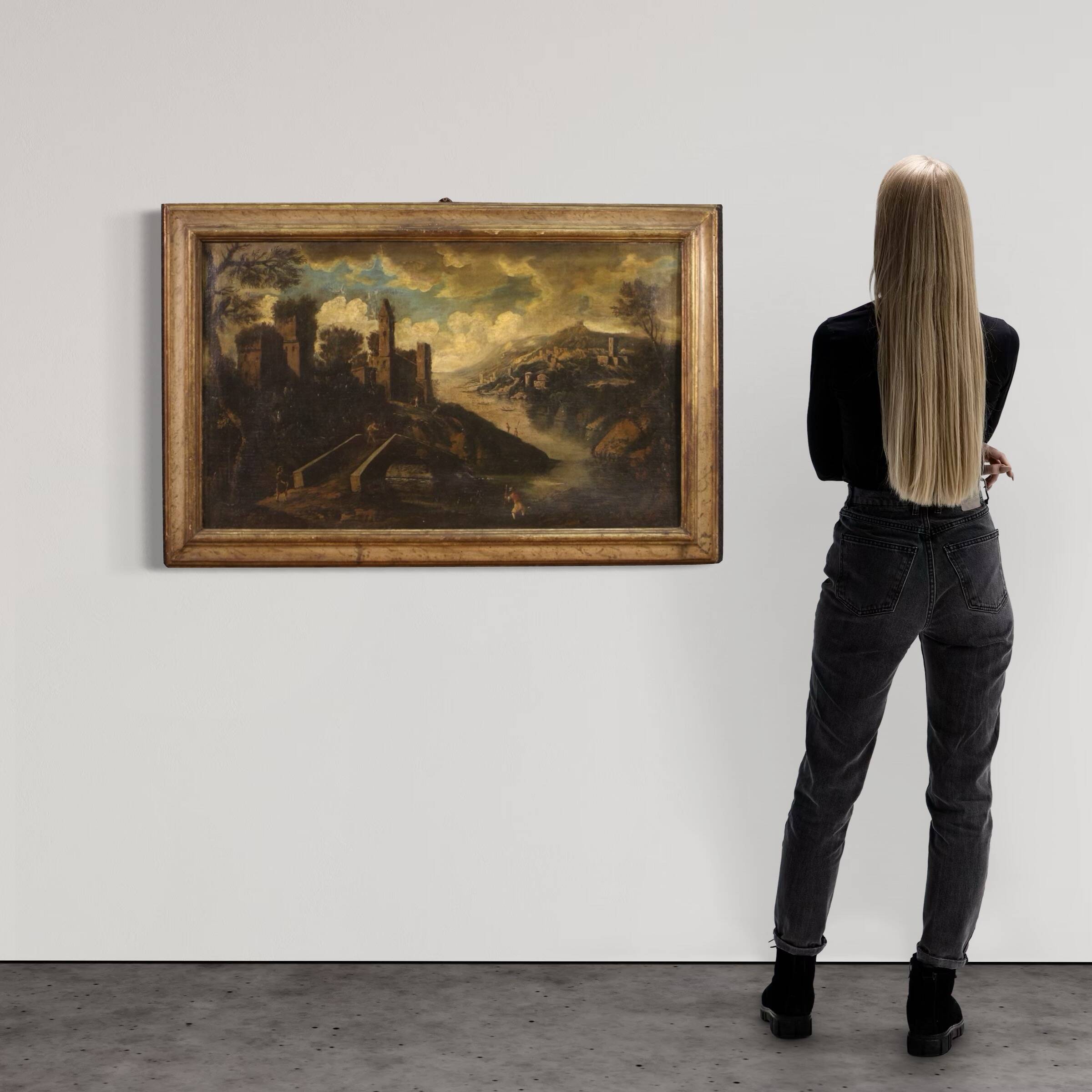 Antique Italian landscape painting from the 18th century