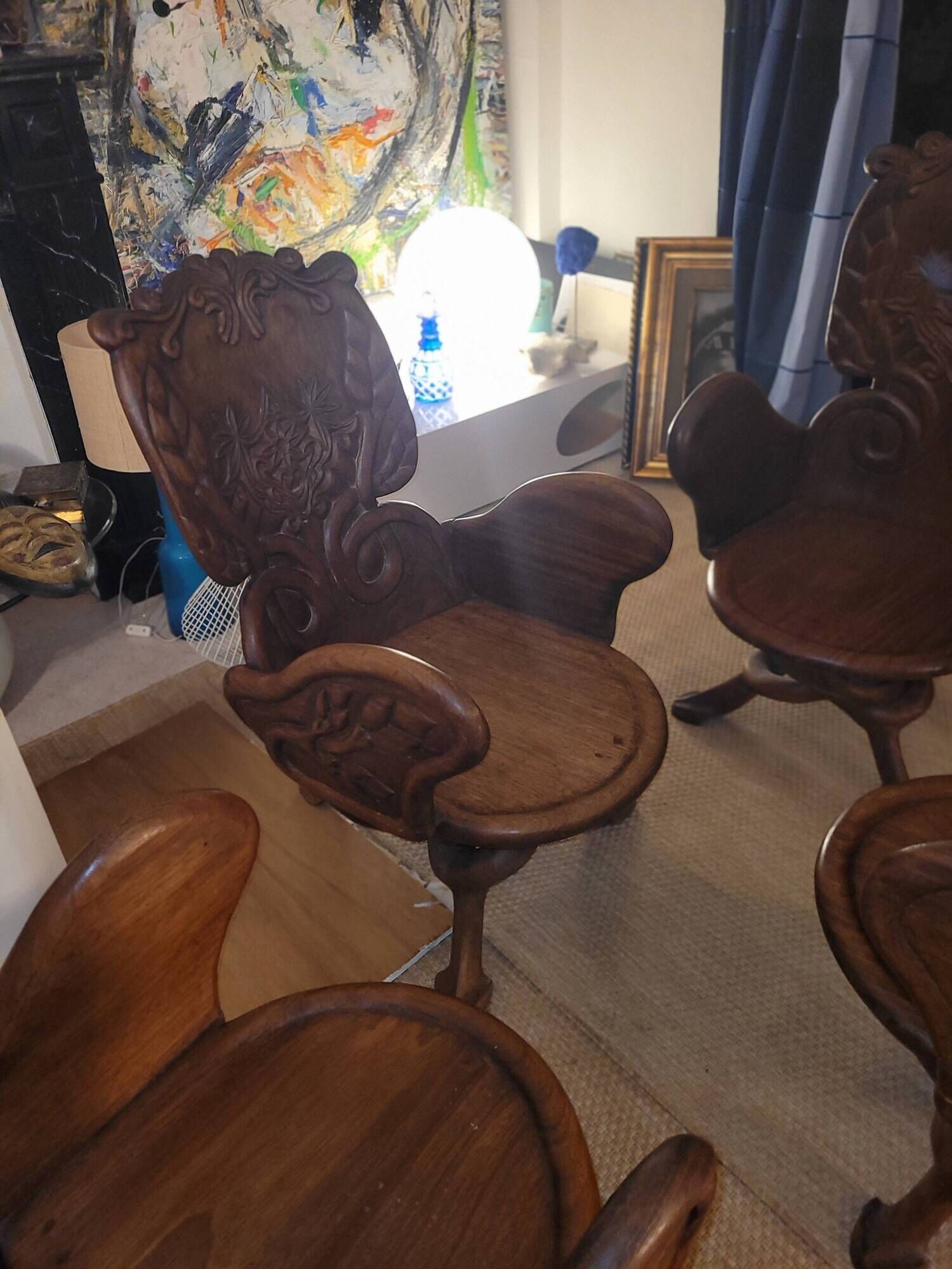 Solid wood chairs inspired by organic shapes sculpted by Gaudi.