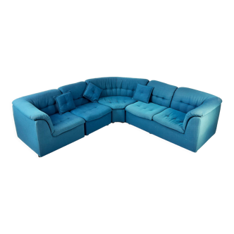 Canapé modulaire bleu mid century, années 1970