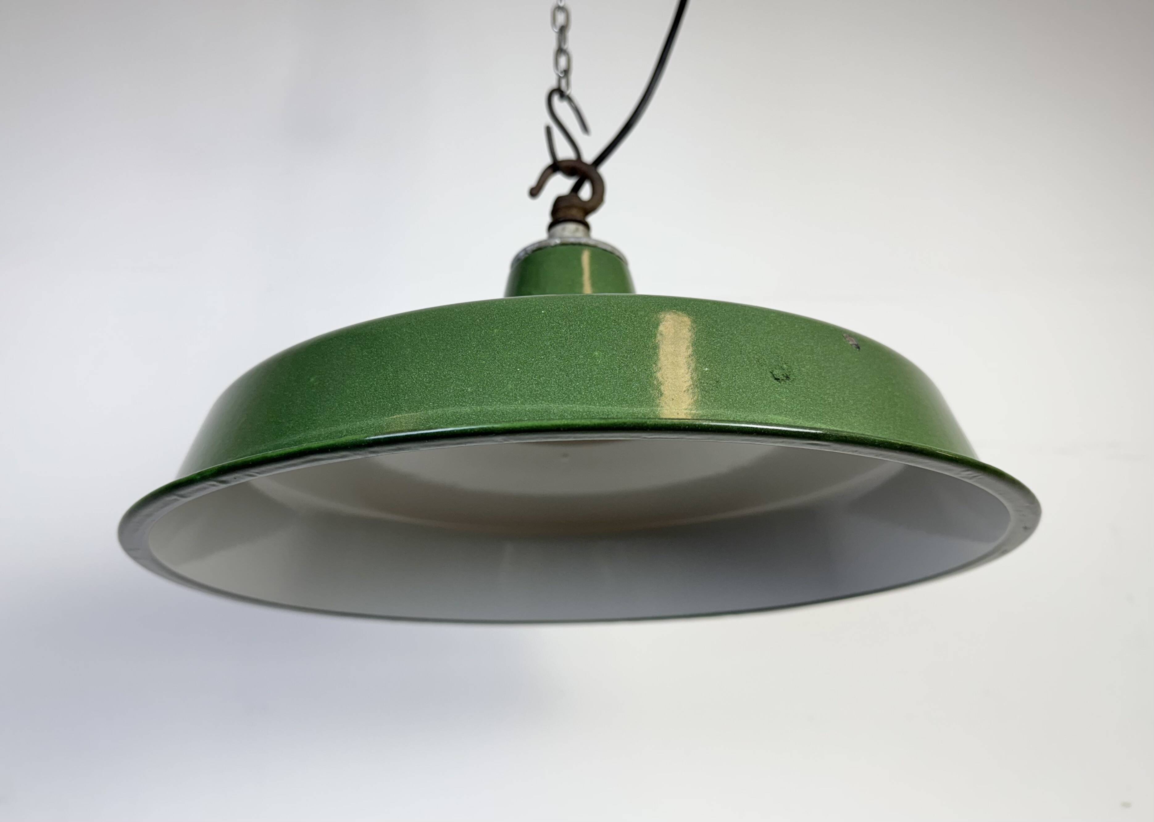 Industrial Green Enamel Factory Pendant Lamp, 1960s