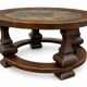 Round coffee table in stone and wood