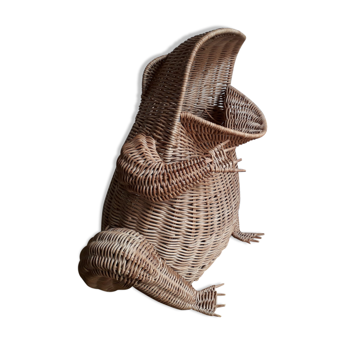 Frog in rattan magazine holder