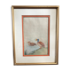 Old painting drawing watercolor duck view + vintage golden frame